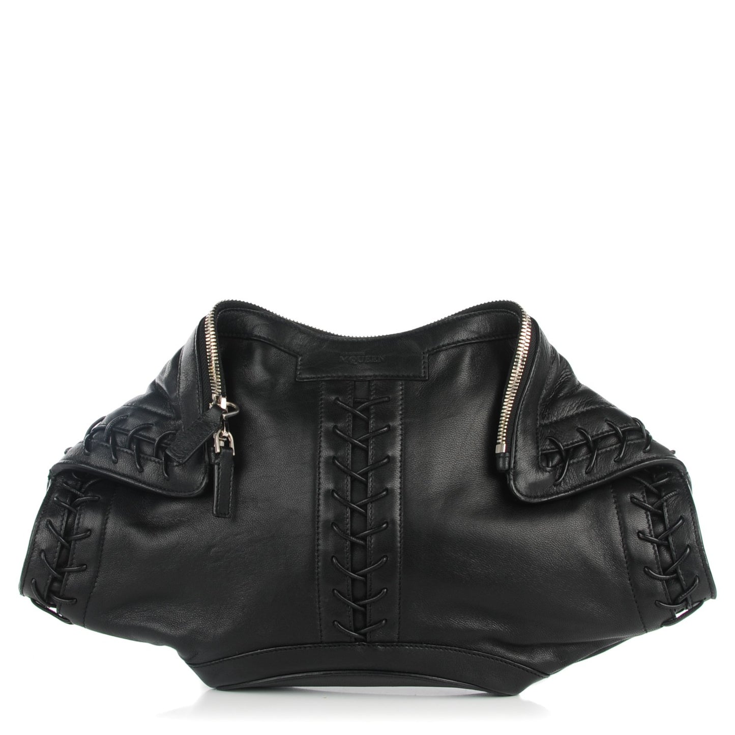 Lambskin Lace Up De Manta Clutch Black