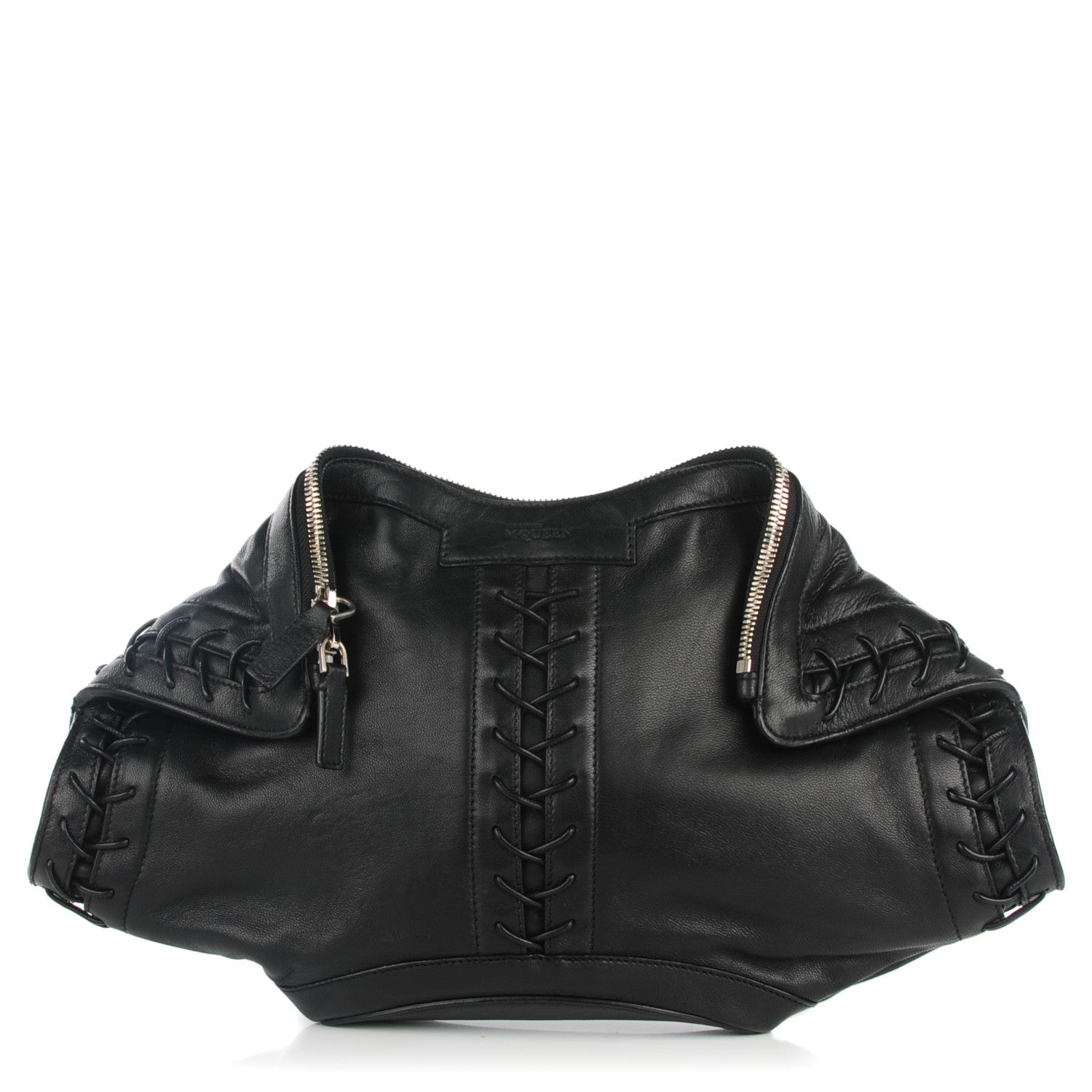 Alexander McQueen Lambskin Lace Up De Manta Clutch Black 1 of 7