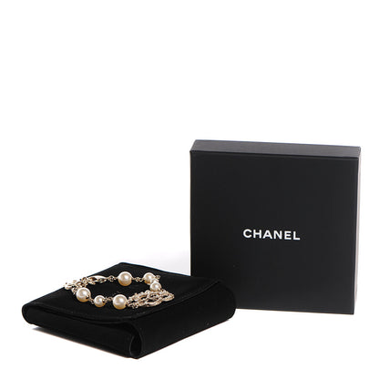 Chanel Swarovski Crystal Camellia Pearl CC Bracelet Gold 5 of 5