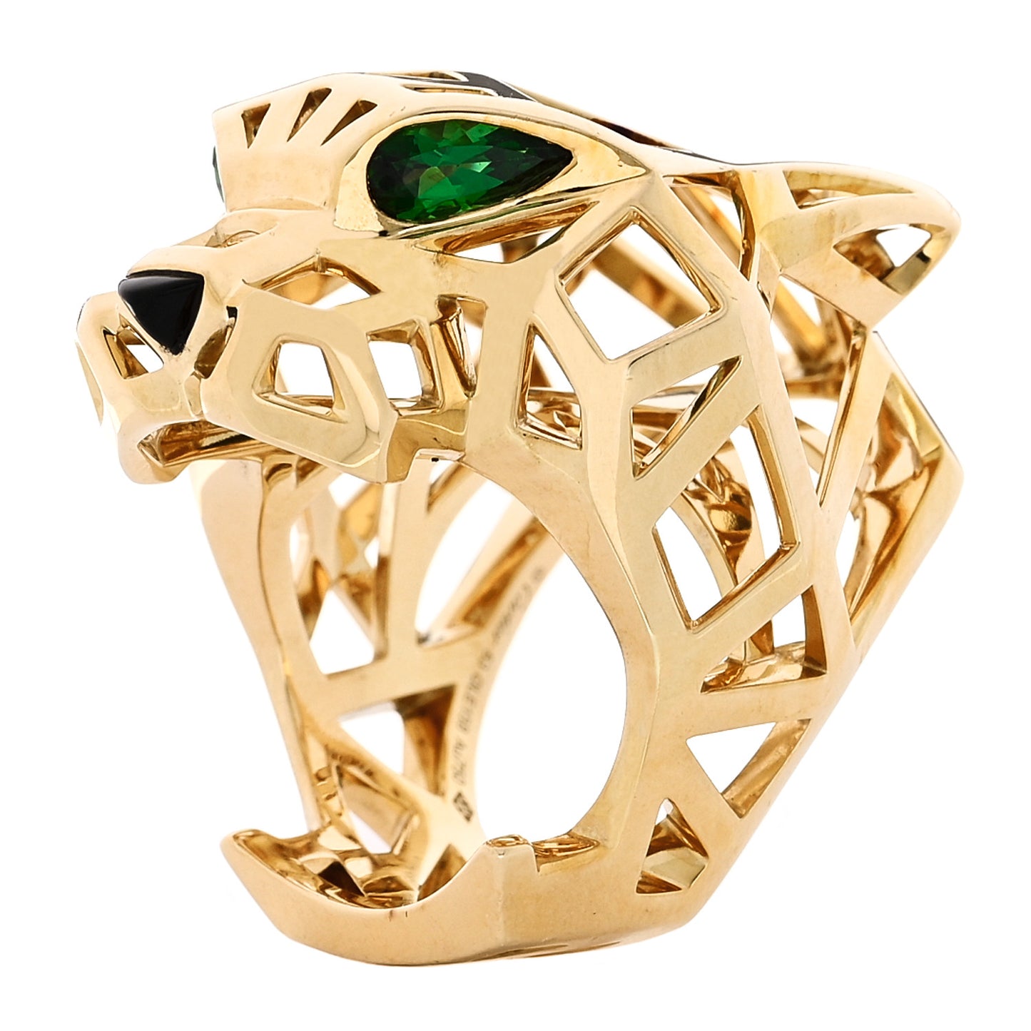 18K Yellow Gold Tsavorite Onyx Panthère De Cartier Ring 53 6.5