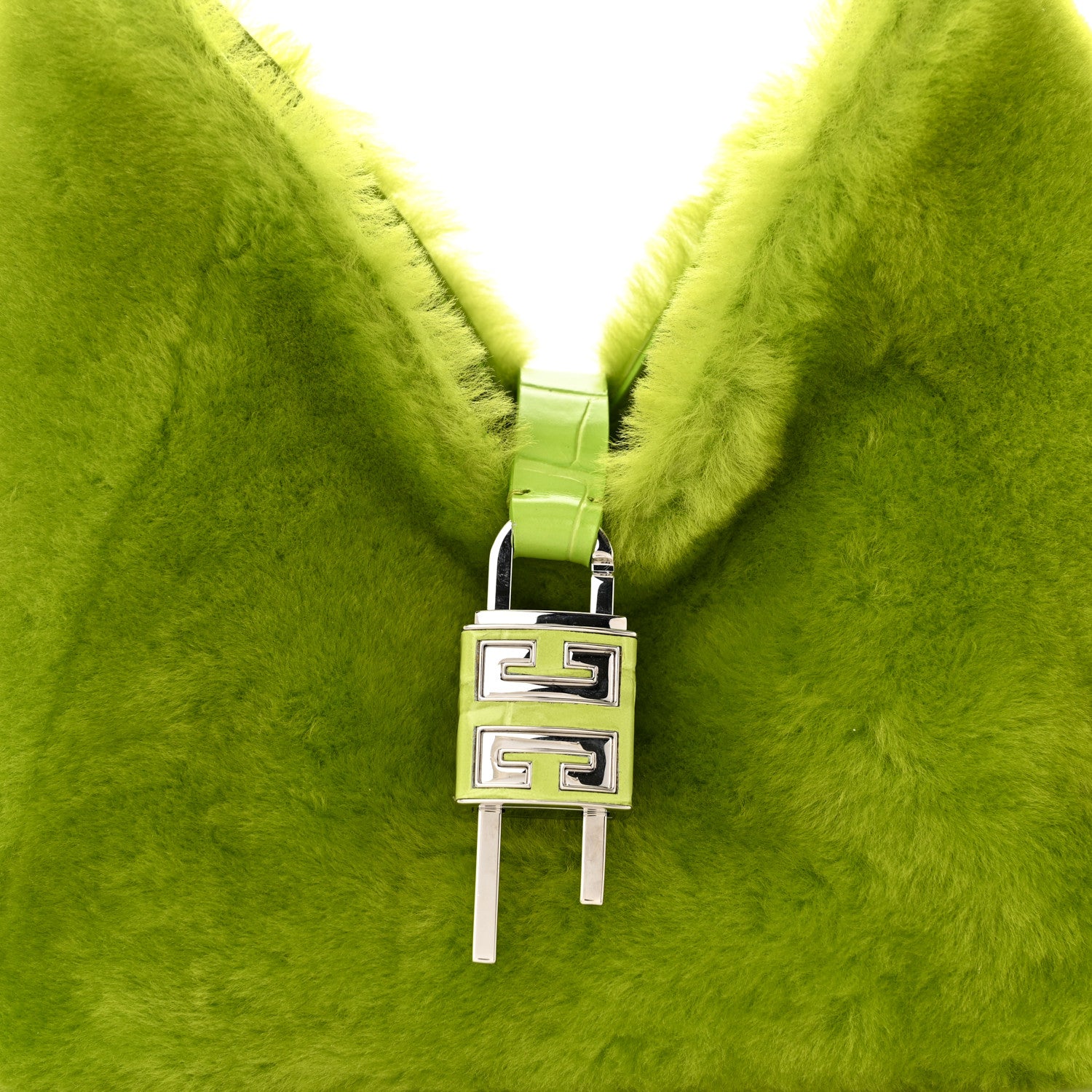 Givenchy Shearling Crocodile Embossed Calfskin Mini G-Hobo Citrus Green 7 of 9