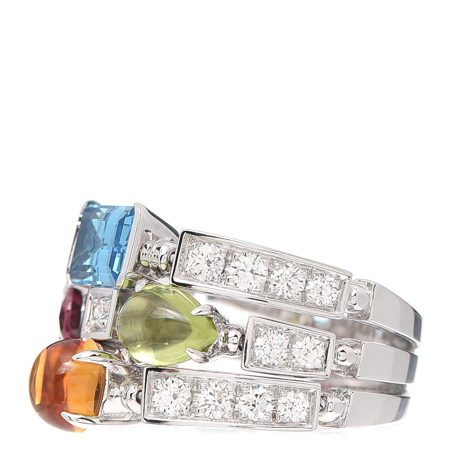Bulgari 18K White Gold Diamond Gemstone Allegra Three Band Ring 53 6.25 3 of 5