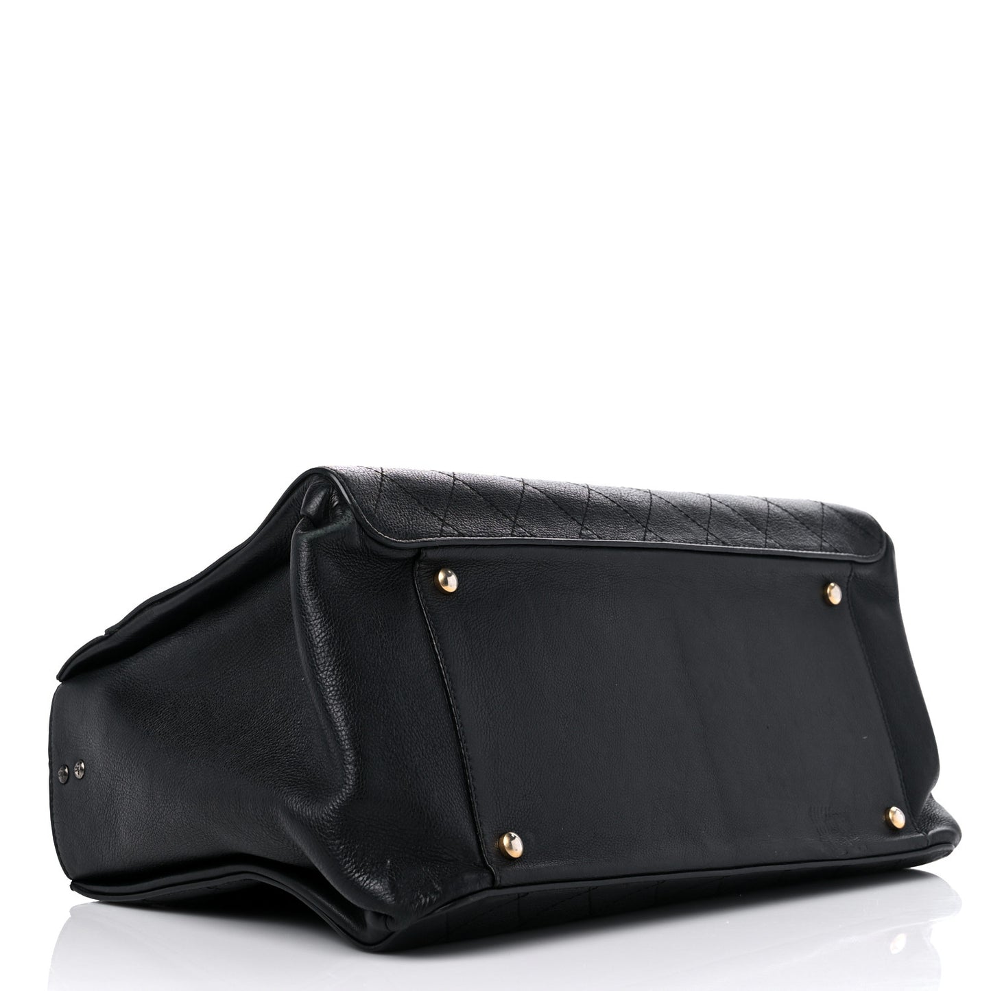 Calfskin Stitched Large Straight Lines Shopping Tote Black