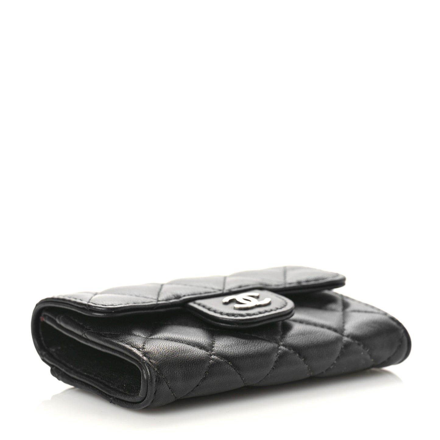 Lambskin Quilted Flap Card Holder Wallet Black