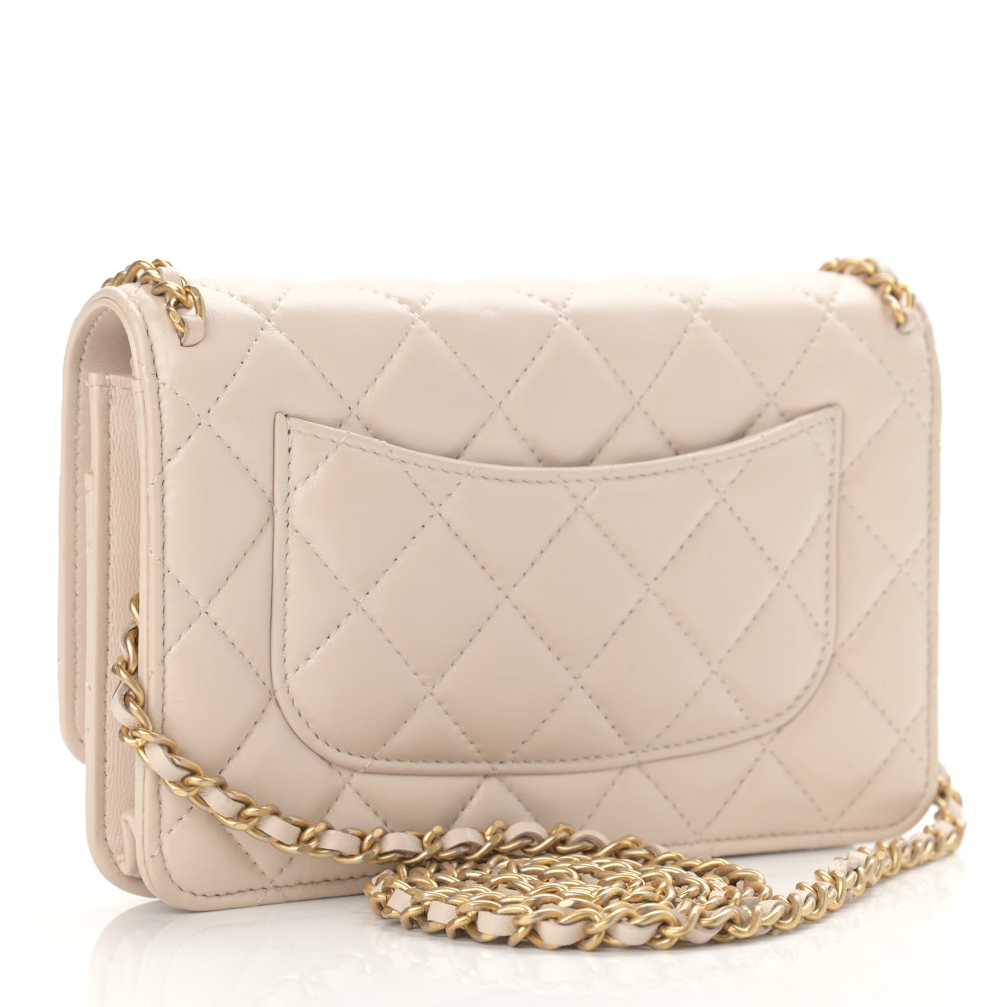 Lambskin Quilted Chain Around Wallet On Chain WOC Beige