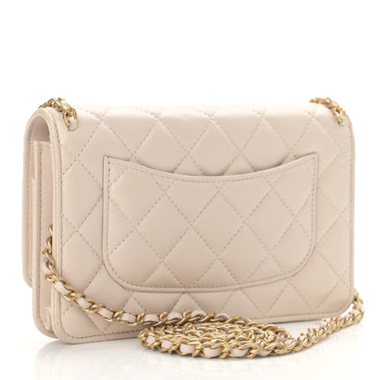 Chanel Lambskin Quilted Chain Around Wallet On Chain WOC Beige 3 of 12
