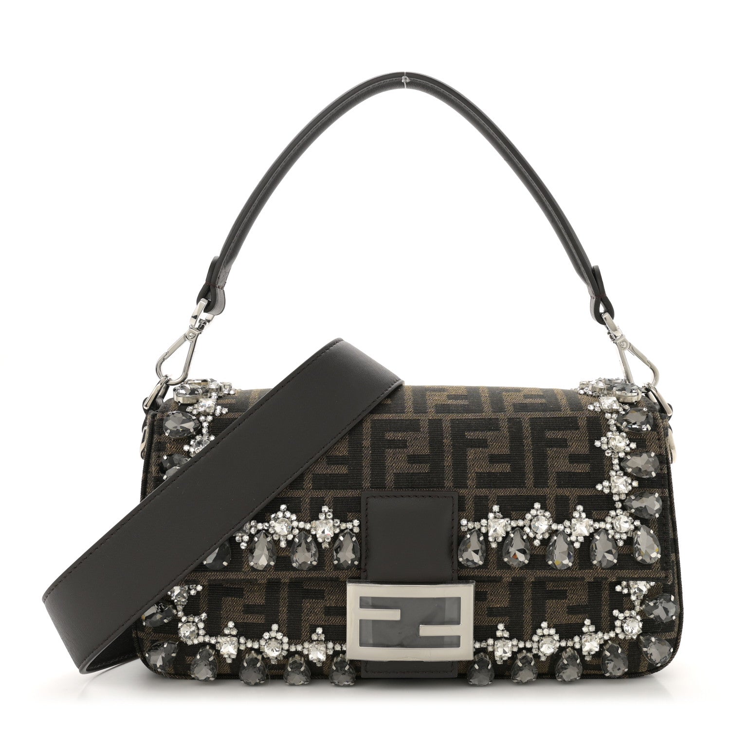 Fendi Fabric Jacquard FF 1974 Crystal Embellished Baguette Tobacco Moro Multicolor 1 of 11