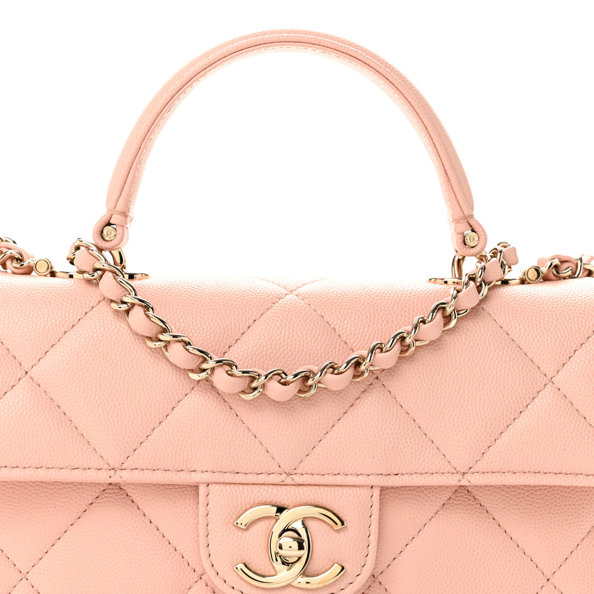 Caviar Quilted Mini Retro Twist Top Handle Flap Light Pink