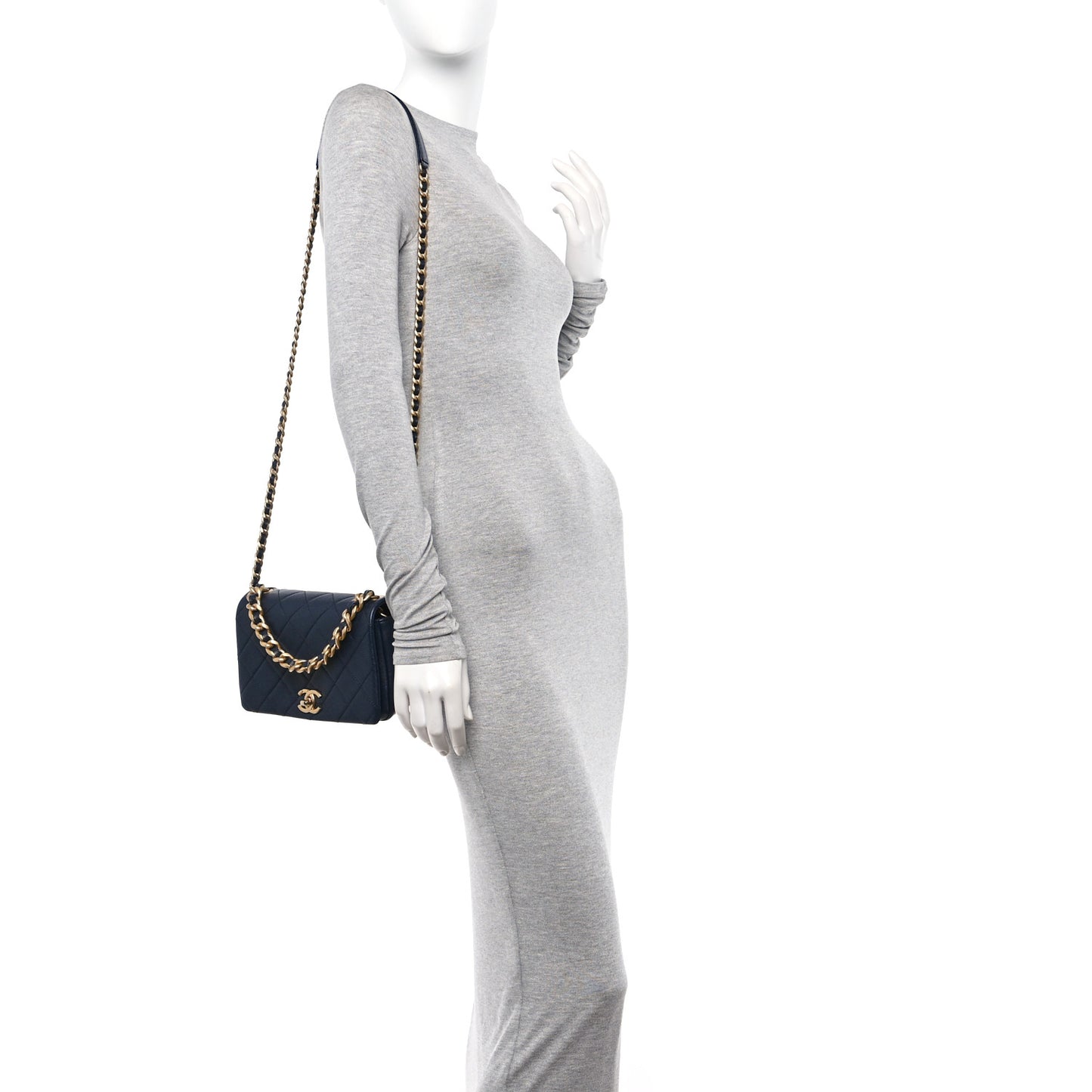 Caviar Quilted Small Fashion Therapy Flap Bag Navy Blue