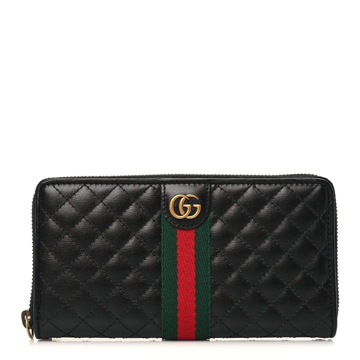 Calfskin Web Trapuntata GG Zip Around Wallet Black