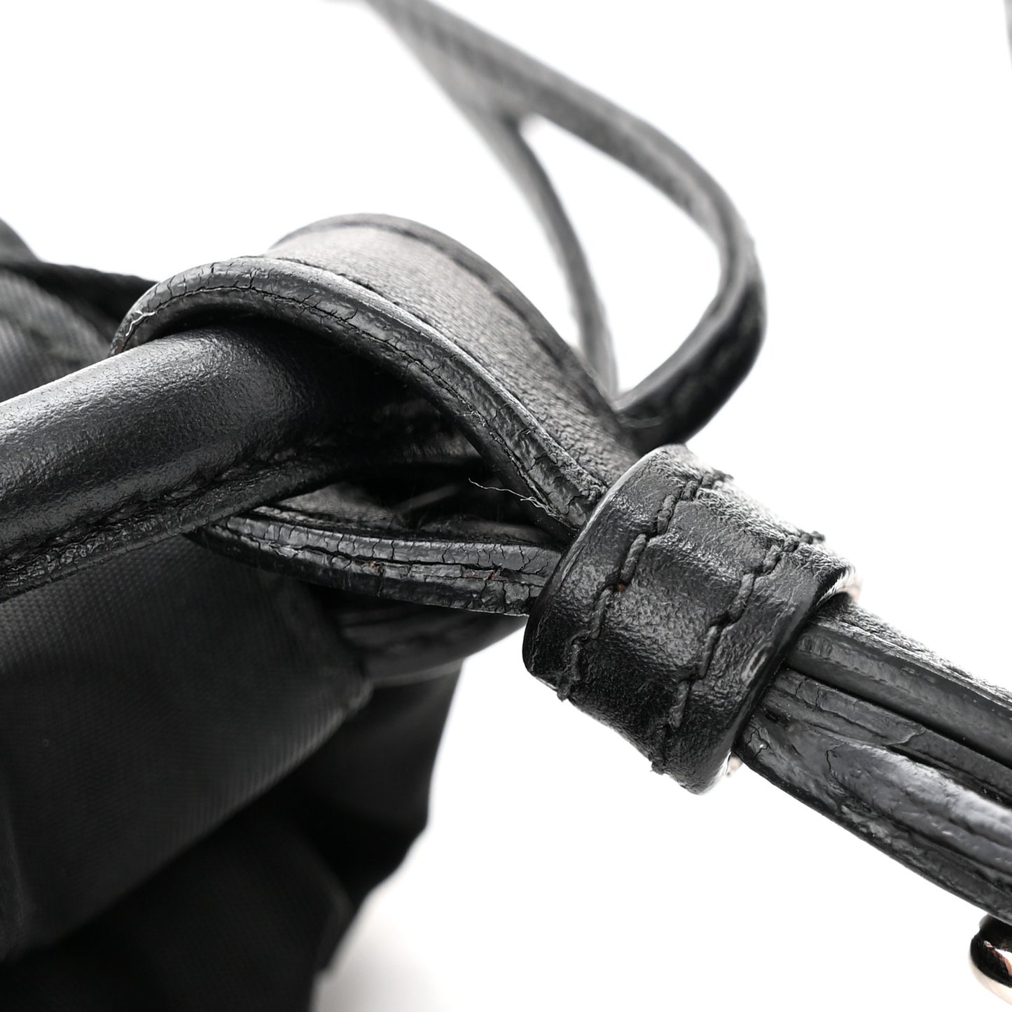 Tessuto Nylon Velluto Ricamo Small Drawstring Bag Black