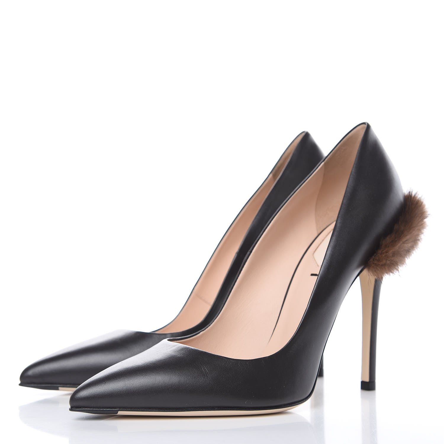 Fendi Calfskin Mink Fur Decollete Pumps 37 Ebano 3 of 11