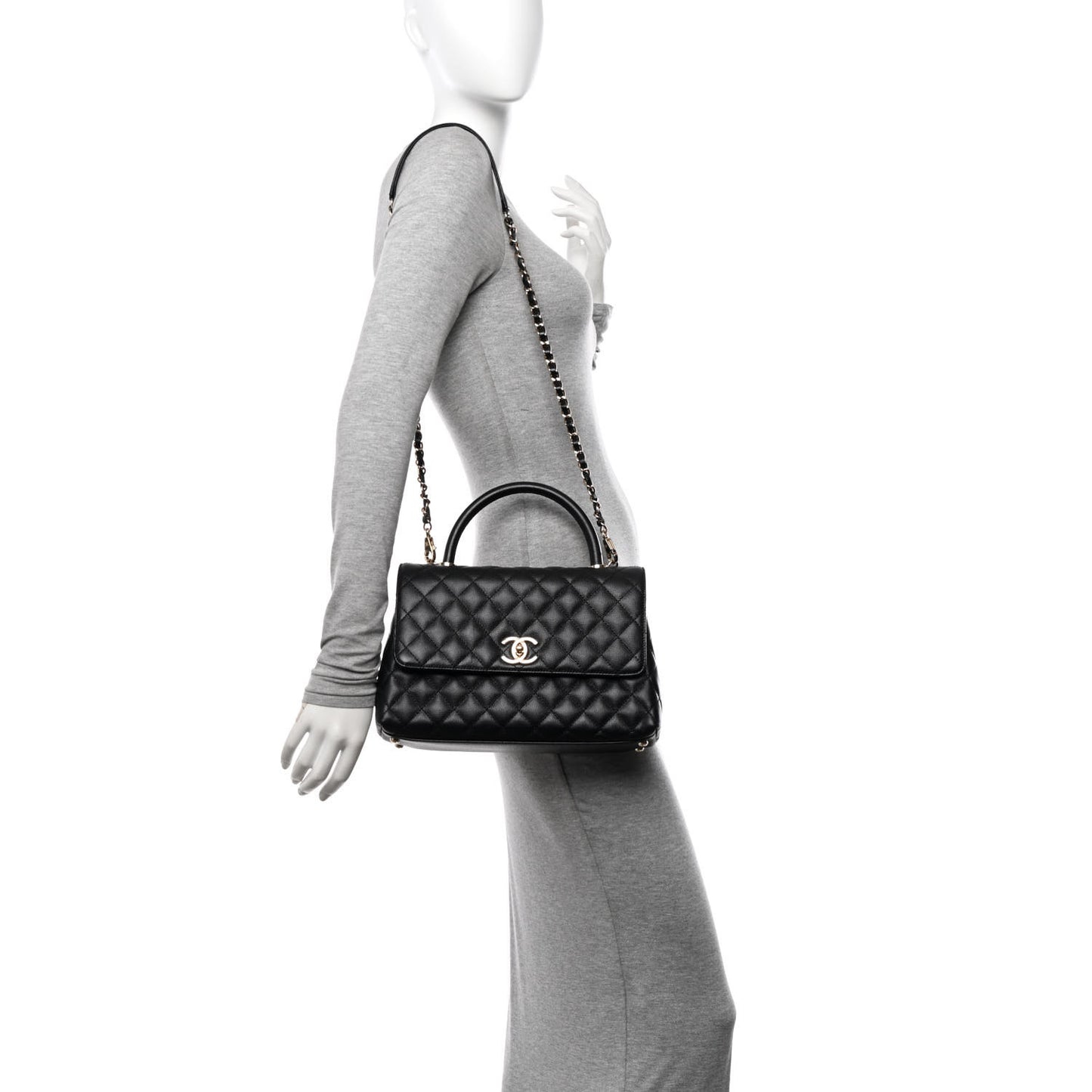 Caviar Quilted Small Coco Handle Flap Black