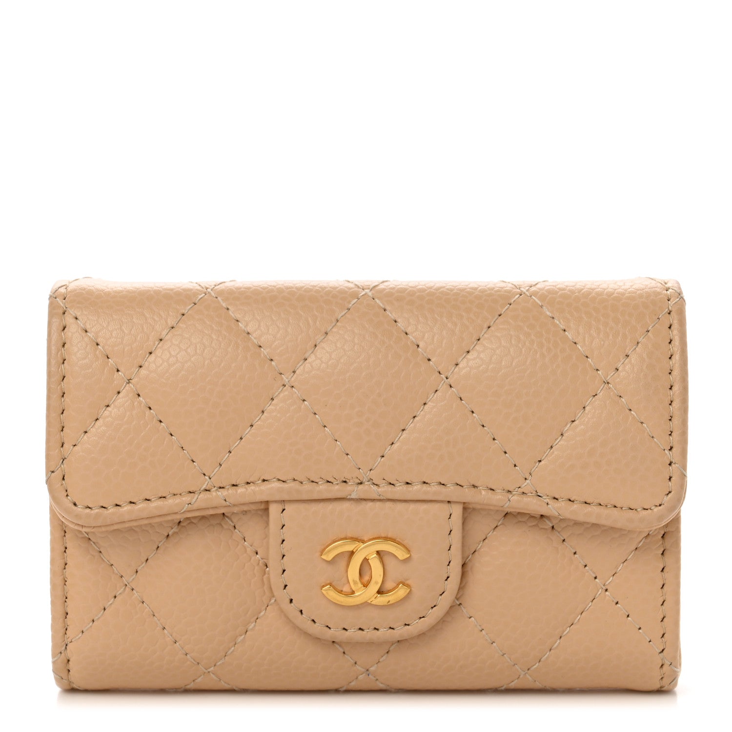 Chanel Caviar Quilted Flap Card Holder Wallet Beige 1 of 10