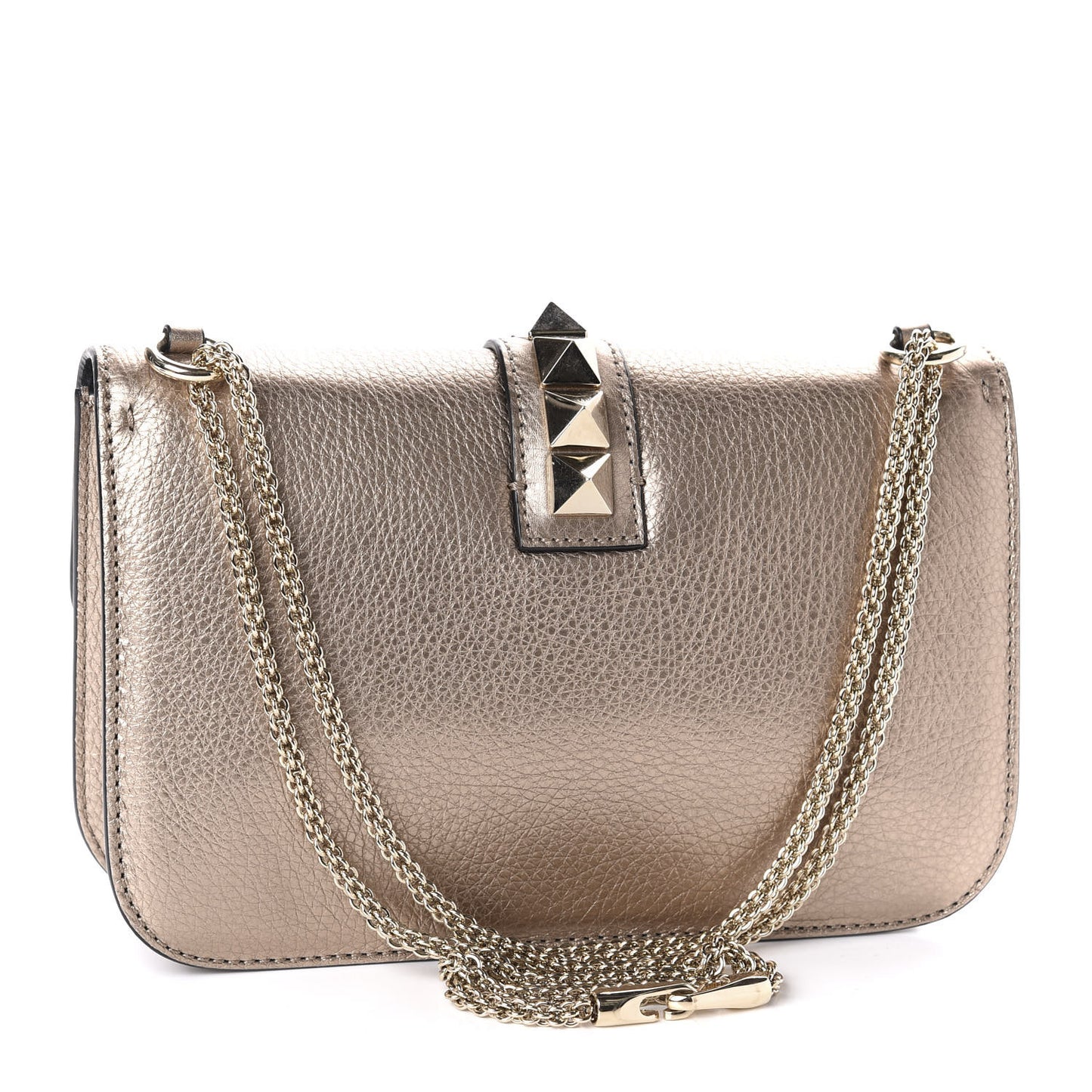 Metallic Grained Calfskin Medium Glam Lock Rockstud Flap Platino