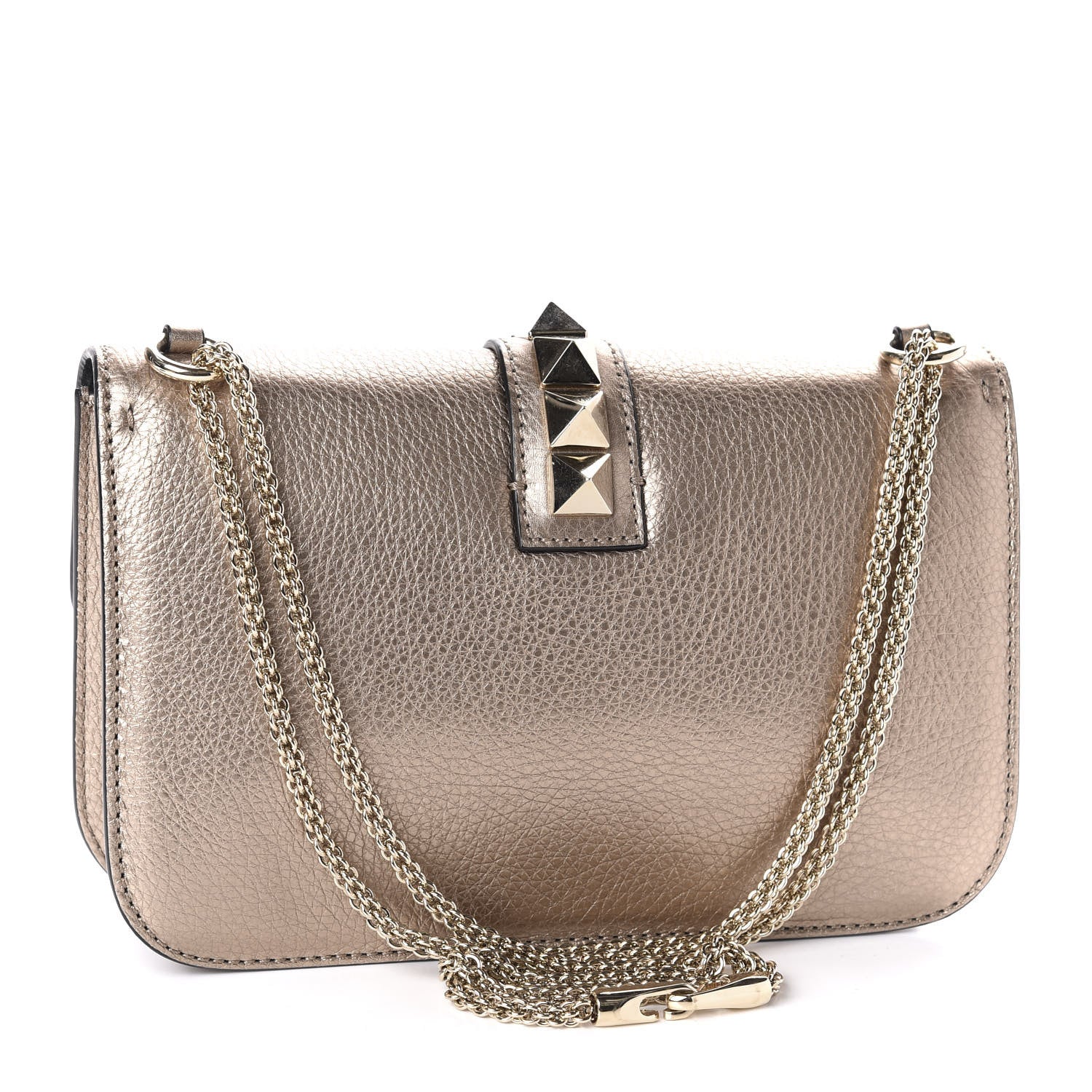 Valentino Garavani Metallic Grained Calfskin Medium Glam Lock Rockstud Flap Platino 3 of 9
