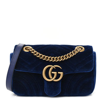 Gucci Velvet Matelasse Mini GG Marmont Shoulder Bag Cobalt Blue 1 of 10