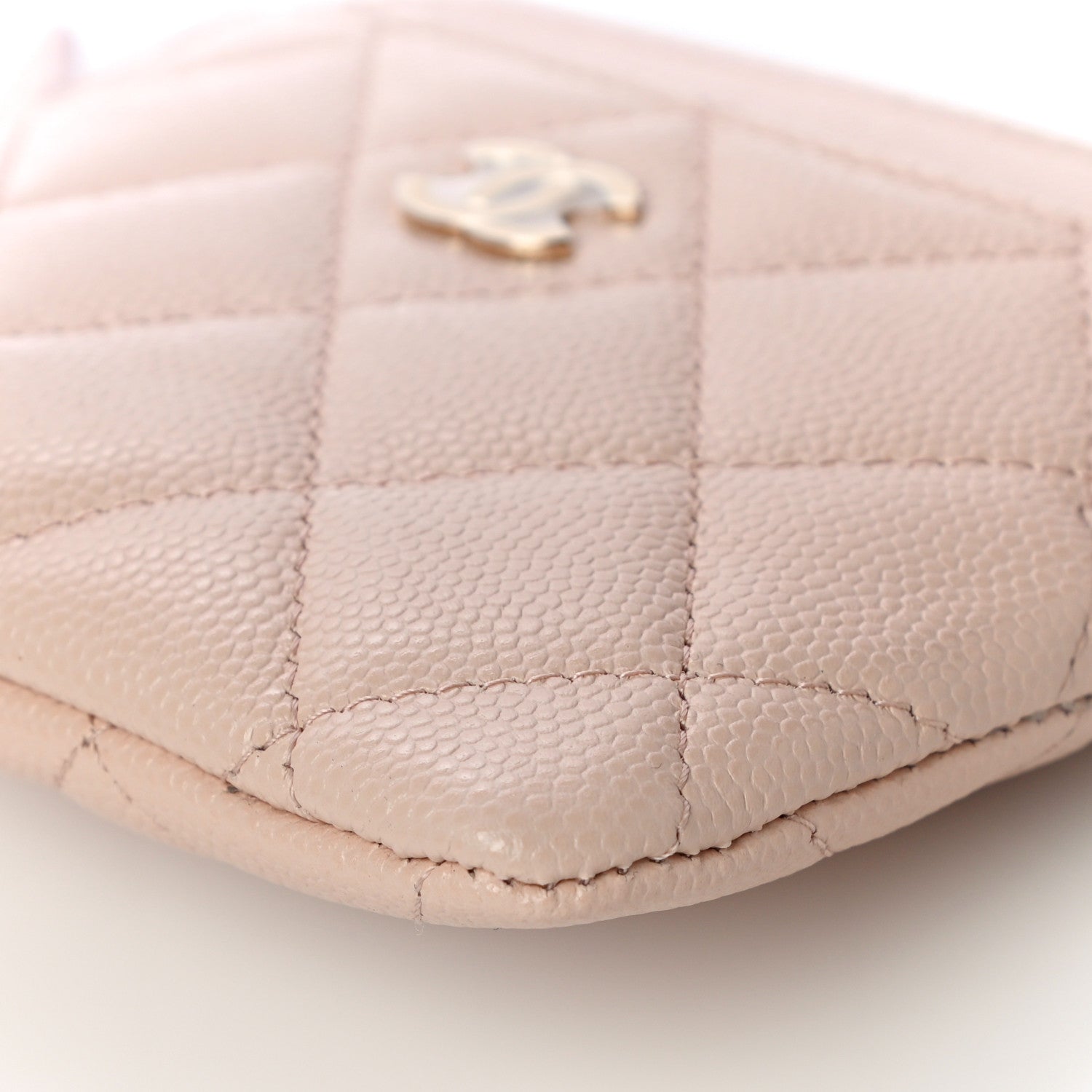 Chanel Caviar Quilted Zip Card Holder Wallet Light Beige 10 of 11