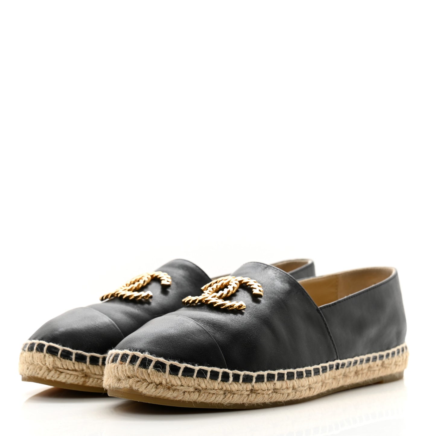 Calfskin Chain CC Espadrilles 38 Black