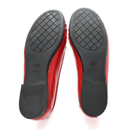 Chanel Crackled Patent Calfskin CC Chain Moccasin Loafers 39 Red 6 of 9