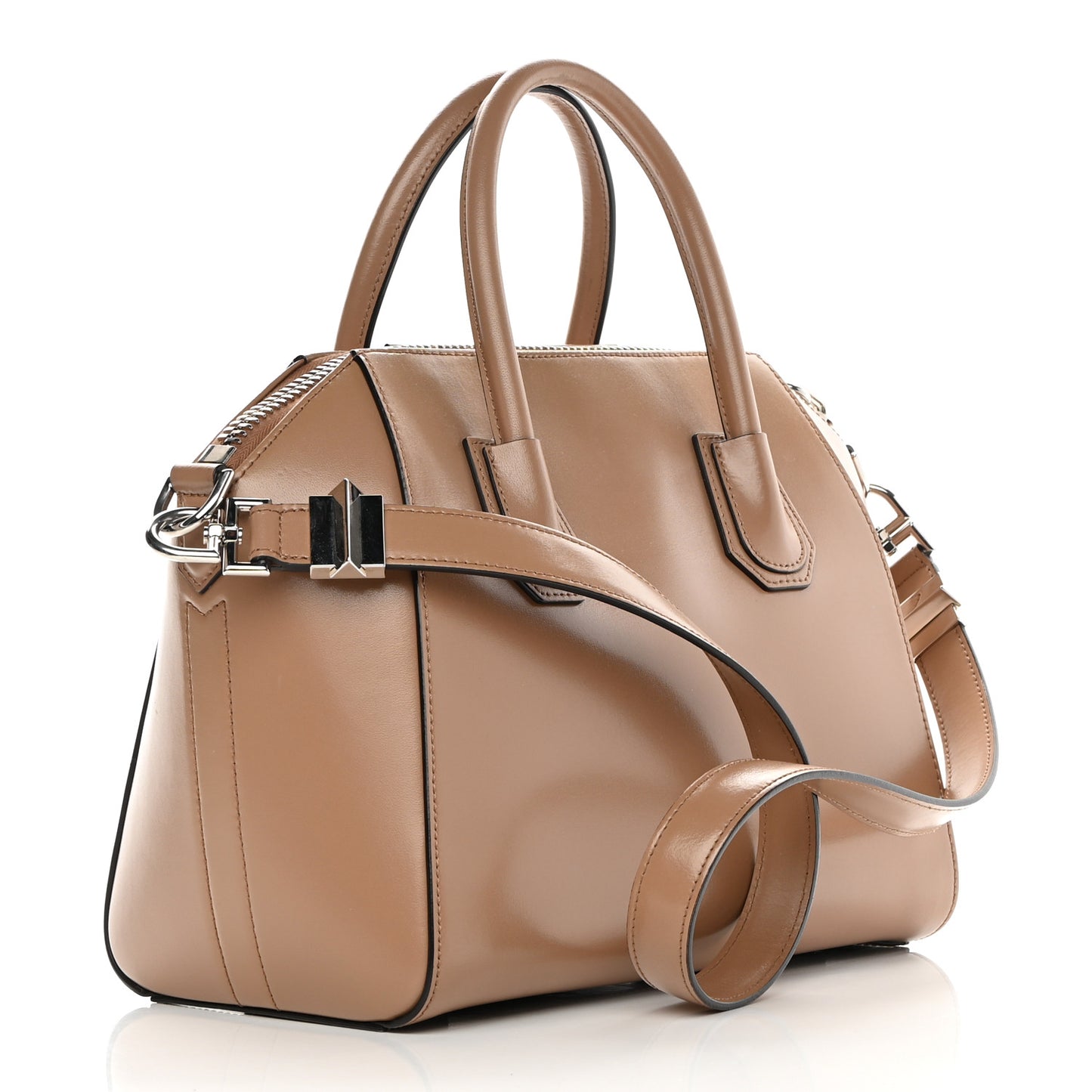 Shiny Lord Calfskin Small Antigona Dark Beige