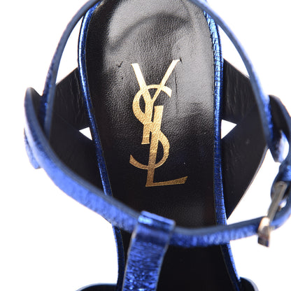 Saint Laurent Metallic Calfskin Tribute 105 Platform Sandals 36.5 Blue 5 of 10