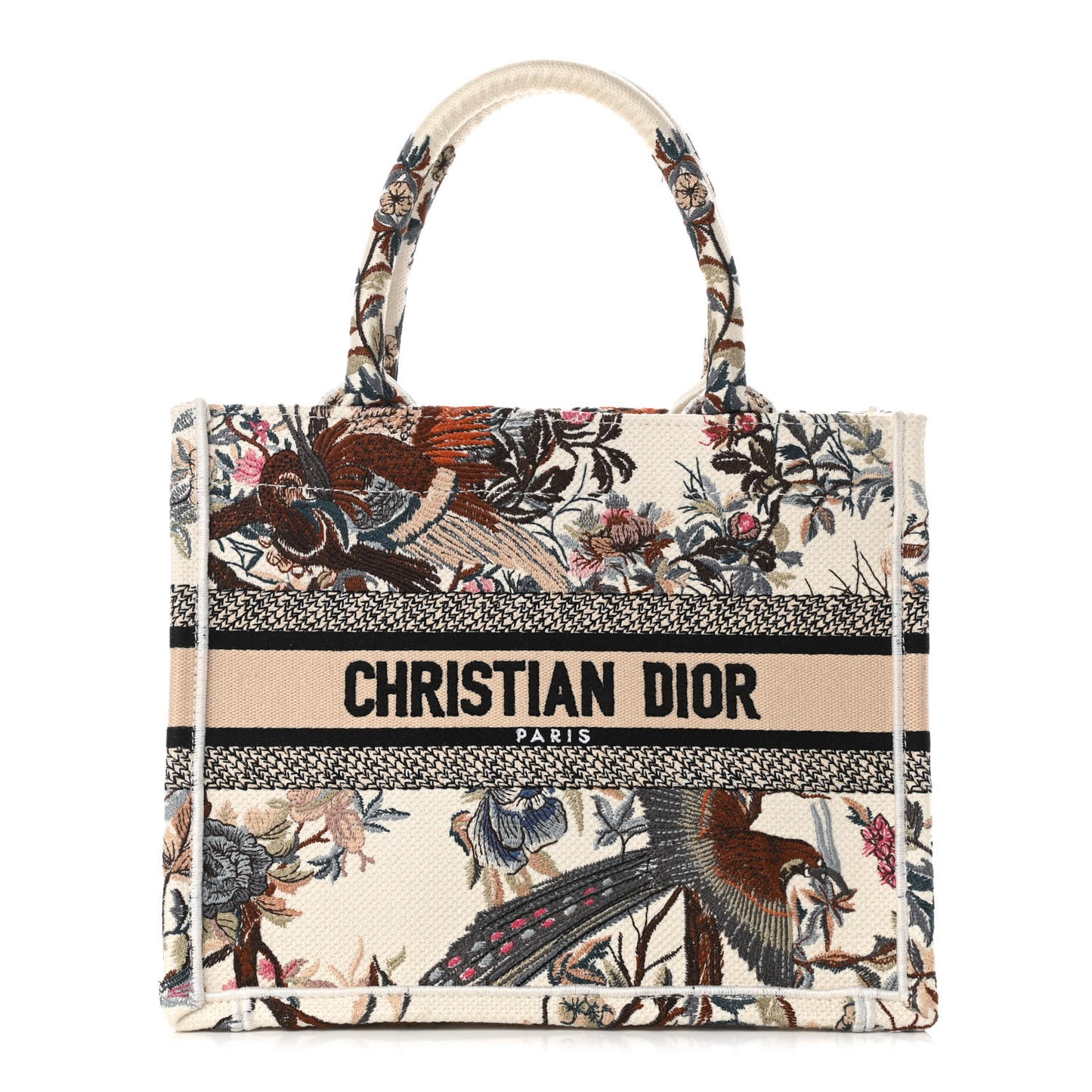 Canvas Embroidered Small Jardin D'Hiver Book Tote Latte Multicolor