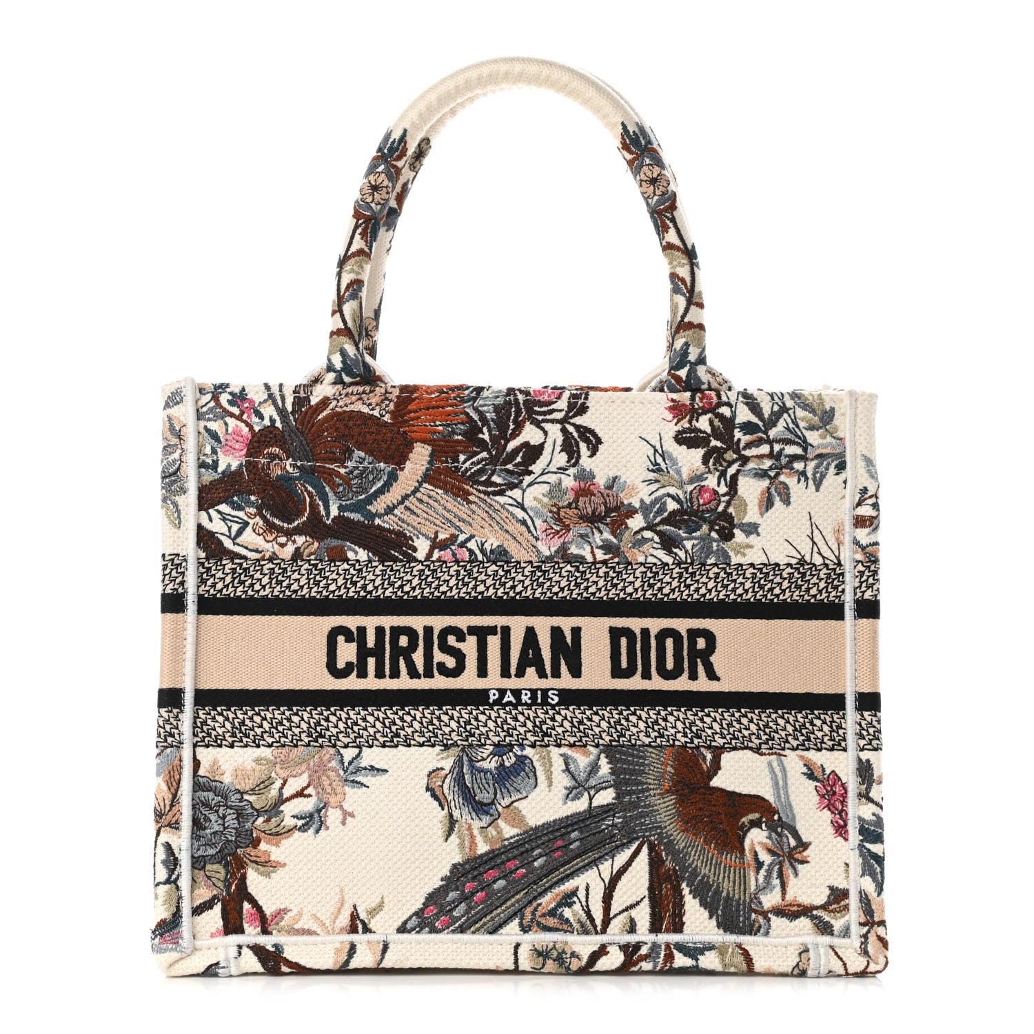 Christian Dior Canvas Embroidered Small Jardin D'Hiver Book Tote Latte Multicolor 1 of 11