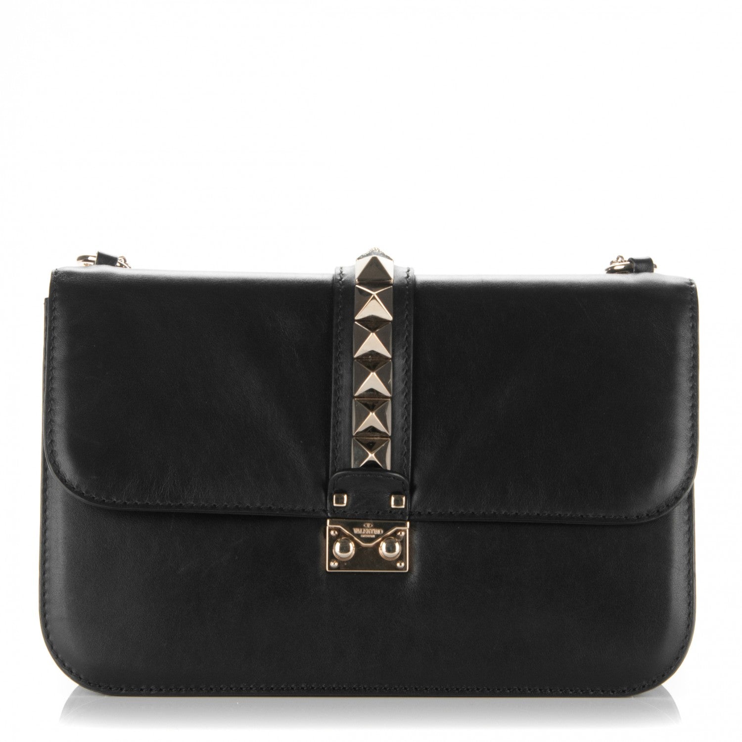Valentino Garavani Vitello Medium Glam Lock Rockstud Flap Black 1 of 6