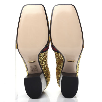 Gucci Glitter Nappa Web Peyton 75mm Loafer Pumps 38.5 Oro Vecchio 6 of 12