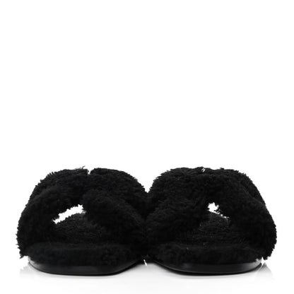 Hermes Woolskin Oran Sandals 37 Black 2 of 4