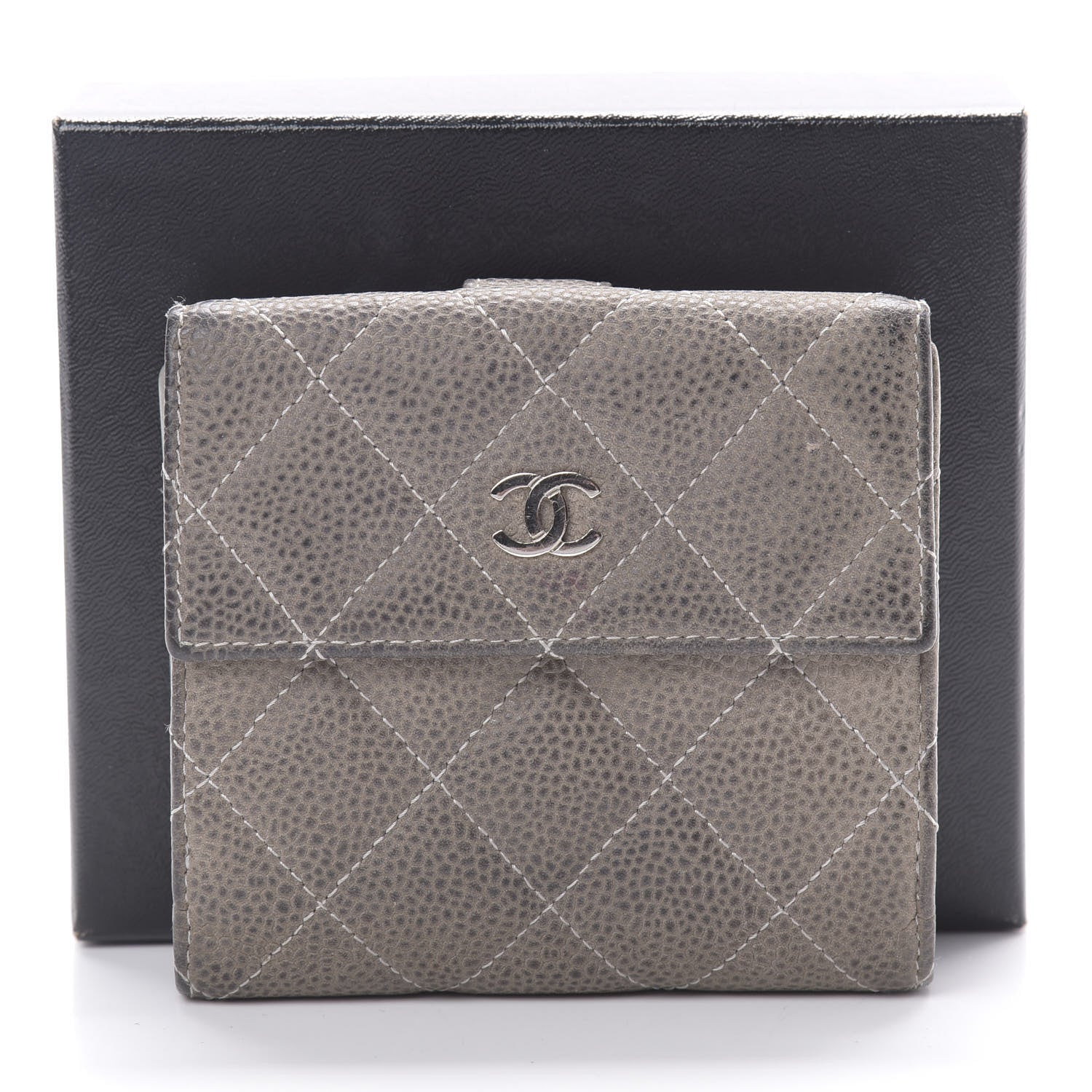 Chanel Iridescent Caviar Quilted Compact French Flap Wallet Grey 16 of 16