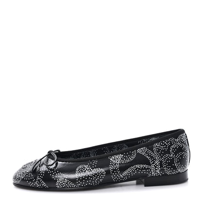 Chanel Calfskin Camellia Printed Cap Toe Ballerina Flats 36 Black White 1 of 10