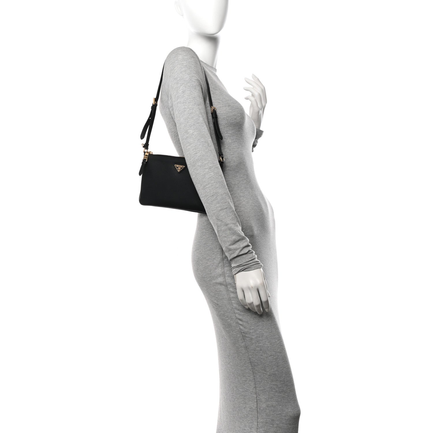 Prada Calfskin Triangle Pouch Shoulder Bag Black 2 of 11