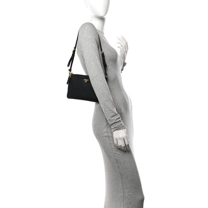 Prada Calfskin Triangle Pouch Shoulder Bag Black 2 of 11