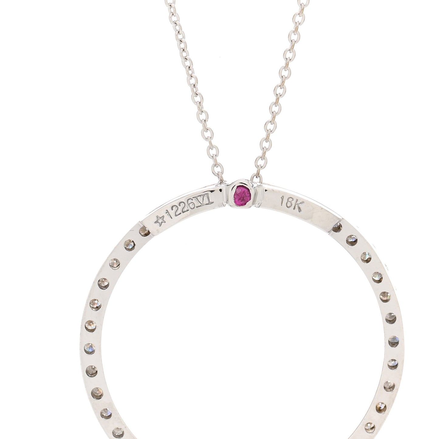 18K White Gold Diamond .73ctw Circle Pendant Necklace