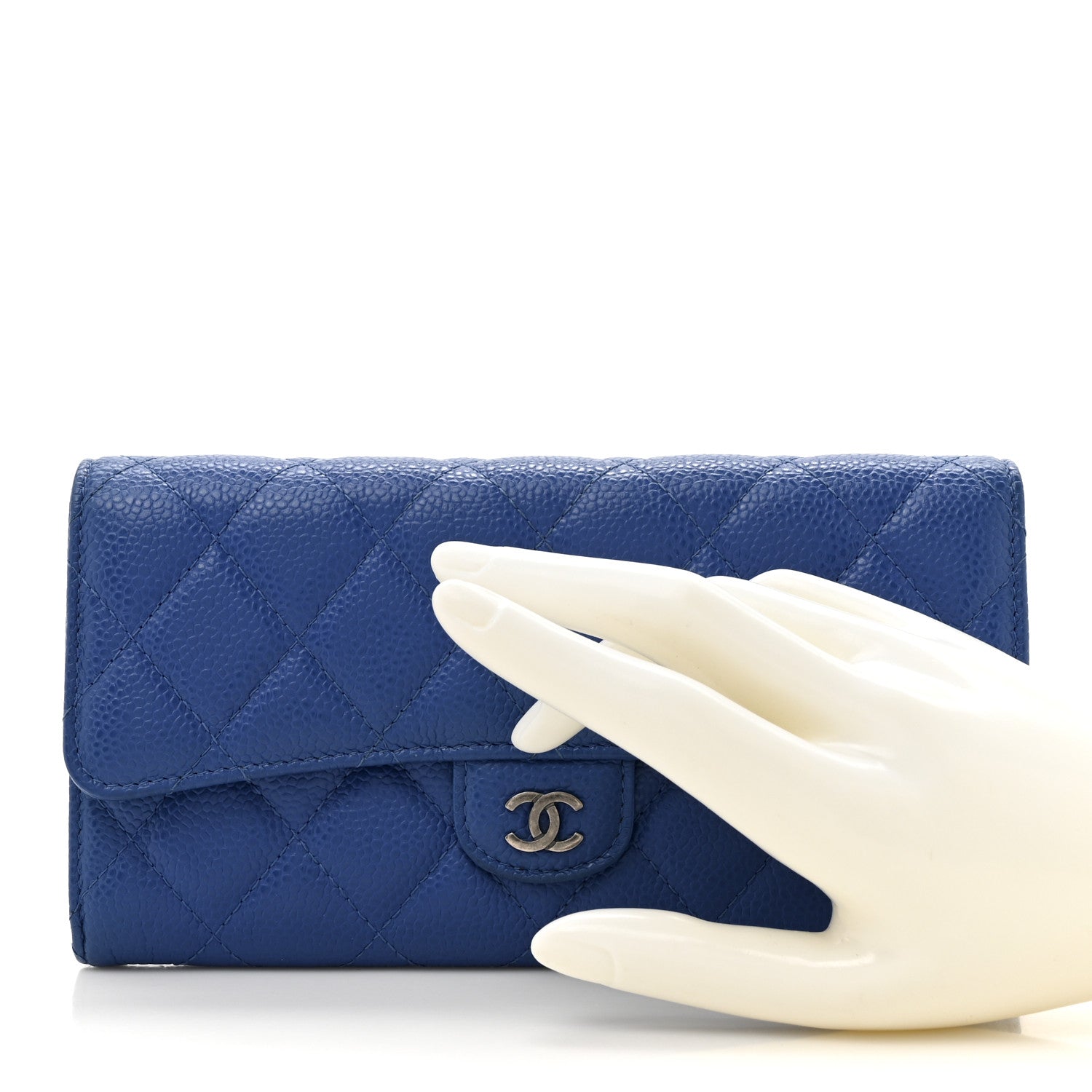 Chanel Caviar Quilted Large Gusset Flap Wallet Blue 2 of 9