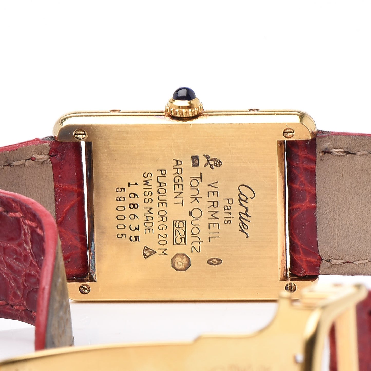 Sterling Silver Vermeil Alligator 23mm Must de Cartier Tank Quartz Watch Red