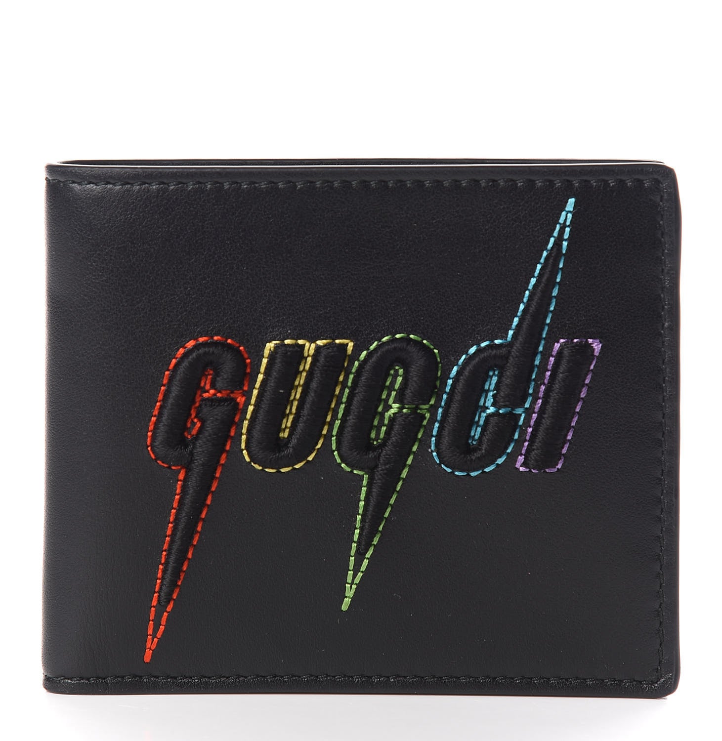Gucci Calfskin Blade Embroidered Card Case Black 1 of 8