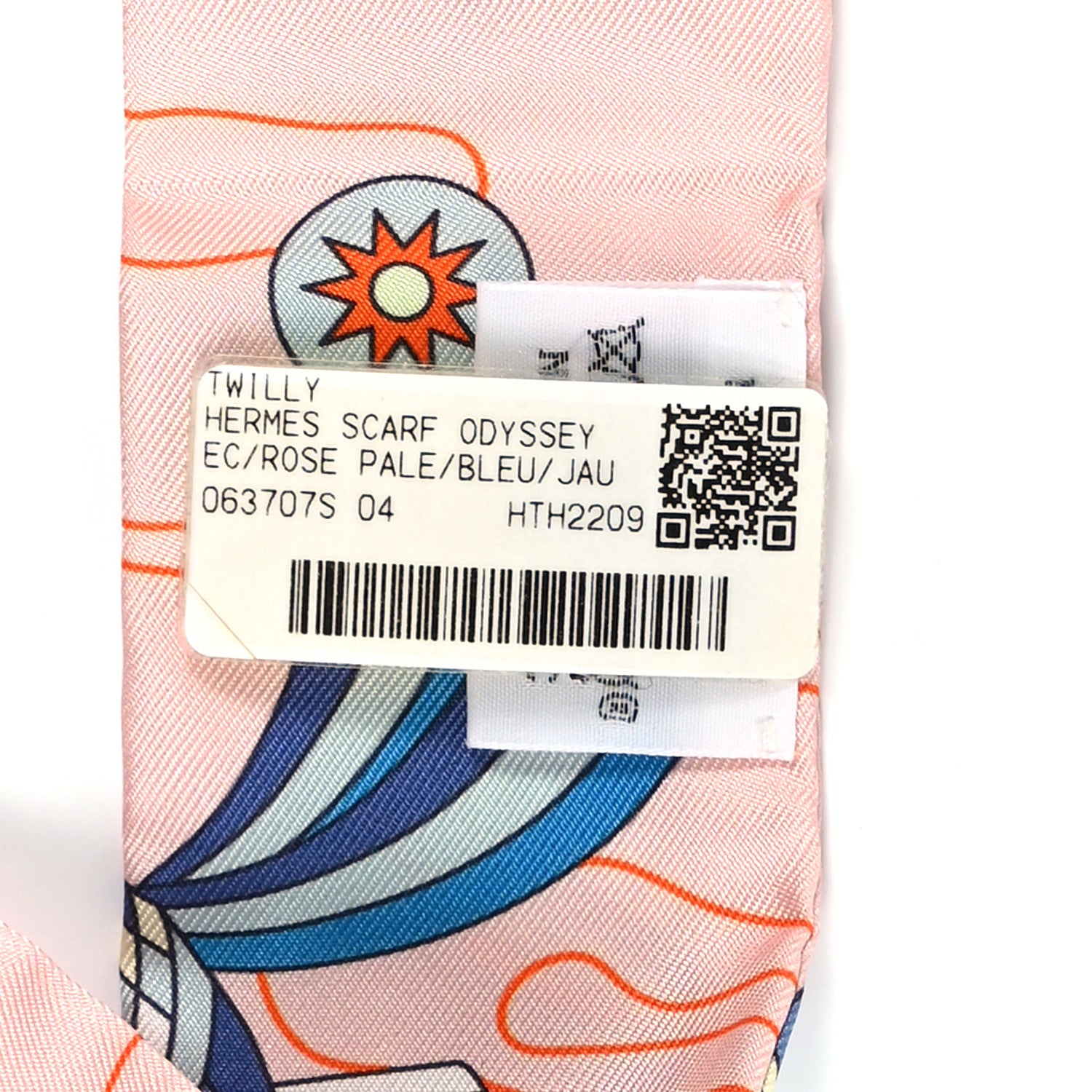 Hermes Silk Odyssey Twilly Rose Pale Bleu Jaune Soufre 3 of 4