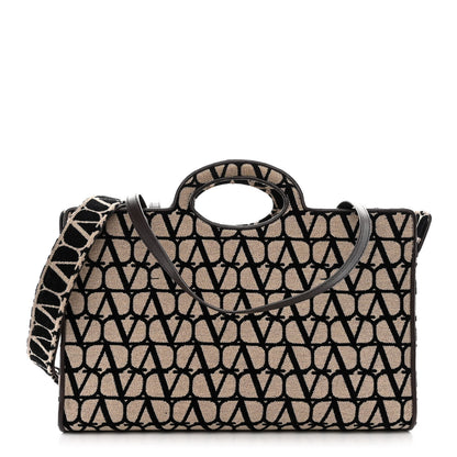 Valentino Garavani Toile Iconographe Goatskin Le Troisieme Shopping Bag Naturale Black Fondant 1 of 17