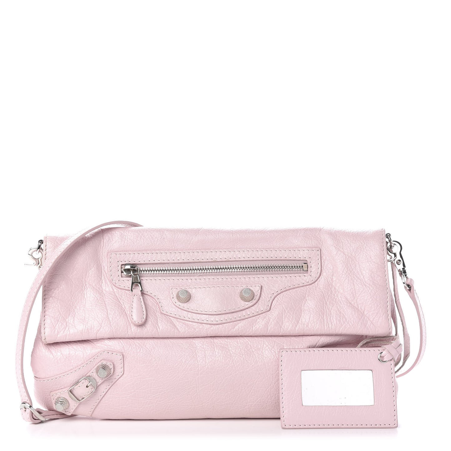Agneau Giant 12 Silver Hardware Envelope Strap Clutch Rose Poudre