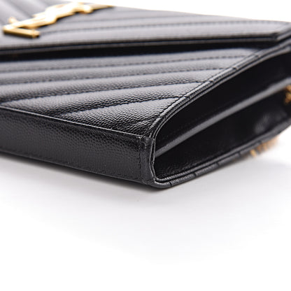 Saint Laurent Grain De Poudre Matelasse Chevron Monogram Chain Wallet Black 8 of 10