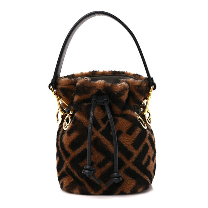 Fendi Shearling Vitello Dolce F is Fendi Macro FF 1974 Mini Mon Tresor Bucket Bag Tobacco Black 1 of 11