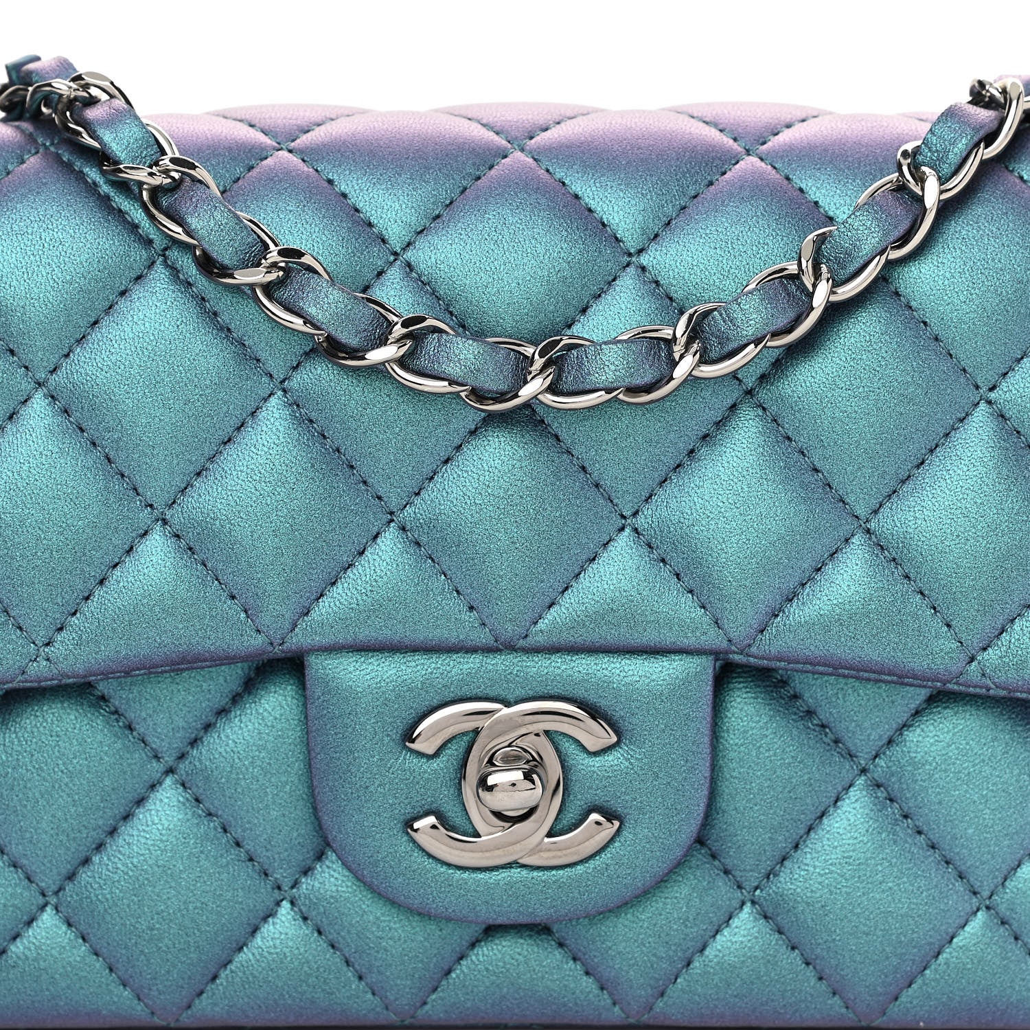 Chanel Iridescent Lambskin Quilted Mini Rectangular Flap Turquoise 10 of 10