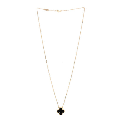 Van Cleef & Arpels 18K Yellow Gold Black Onyx Vintage Alhambra Pendant Necklace 3 of 6