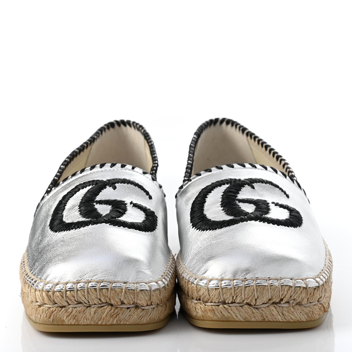 Gucci Metallic Nappa GG Marmont Espadrilles 39 Silver 2 of 10