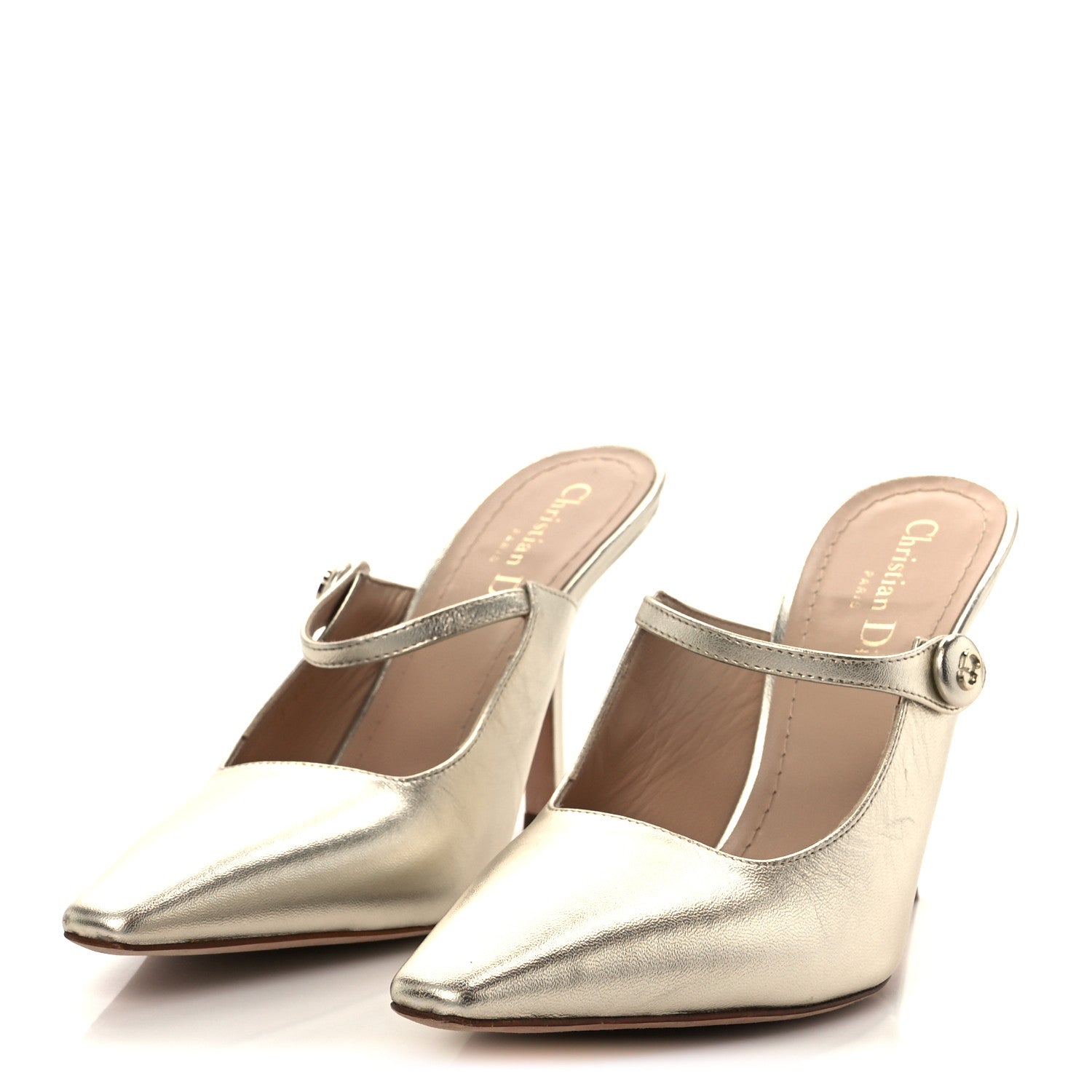 Christian Dior Laminated Lambskin Captured Mules 39.5 Pale Gold 4 of 10