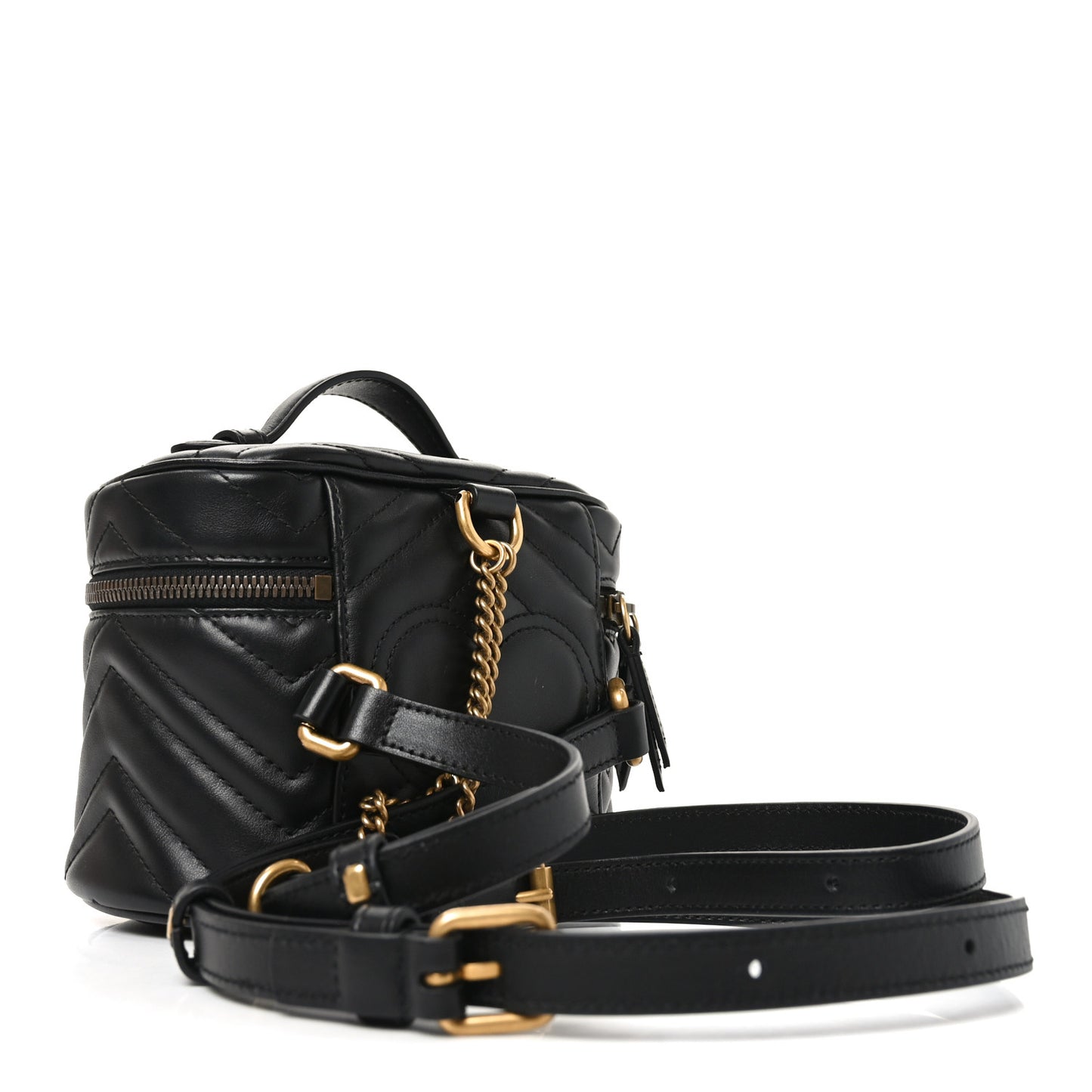 Calfskin Matelasse Chevron Mini GG Marmont Top Handle Bag Black