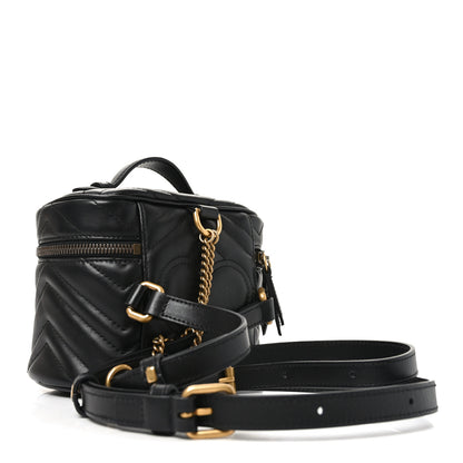 Gucci Calfskin Matelasse Chevron Mini GG Marmont Top Handle Bag Black 3 of 11